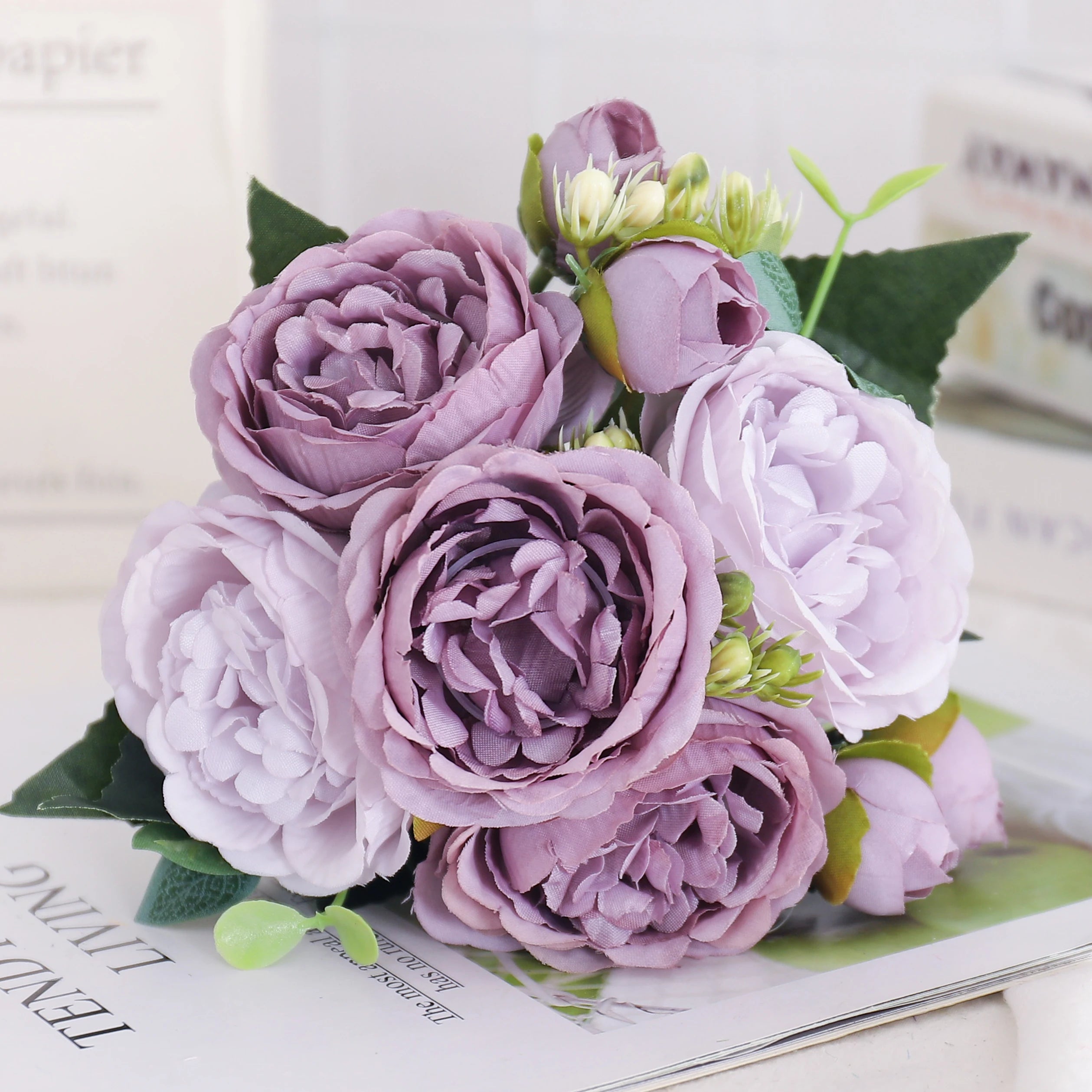 fleurs artificielles soie pivoine hortensia décoration mariage bouquet - vue 17 sur 40
