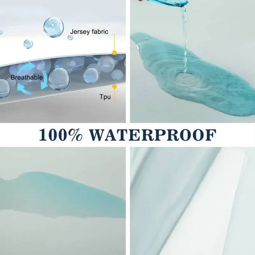 Waterproof Fitted Sheet Bedding Cover Bed Cloth Solid Color Mattress ,Soft Breathable Noiseless Bed Cover Deep Pocket Large size - vue 3 sur 14