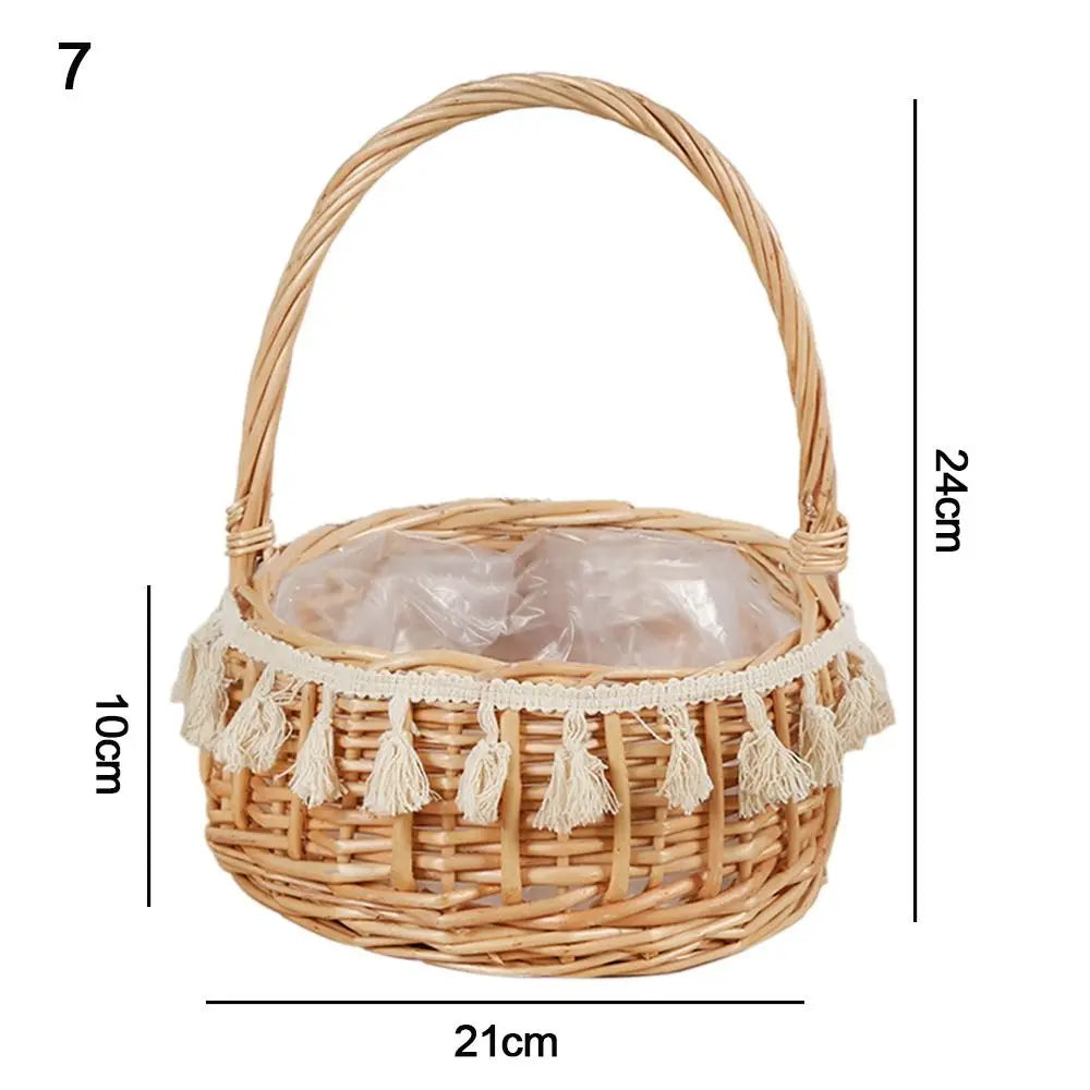 panier tressé en rotin demi-lune avec poignée robuste - vue 14 sur 13