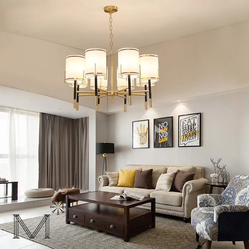 Lustre design luxe Cuivre avec abat-jour style américain