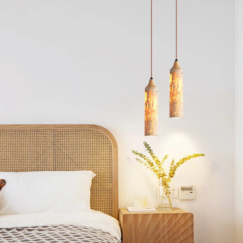 lampe suspendue décorative en bois et pierre naturelle pour restaurant ou café - vue 2 sur 11