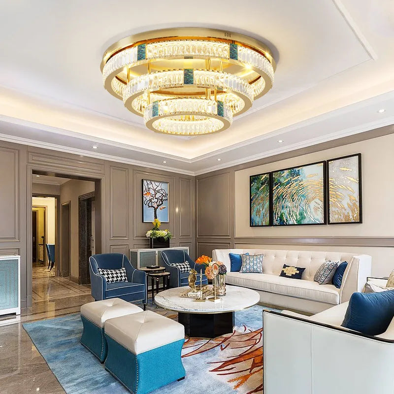 lustre moderne en cristal rond à 3 couches avec led - vue 4 sur 15