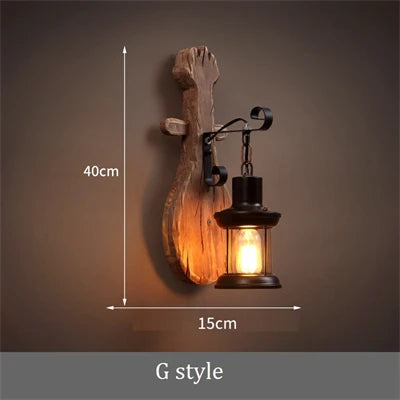 applique murale vintage en bois avec abat-jour en verre et métal - vue 12 sur 16