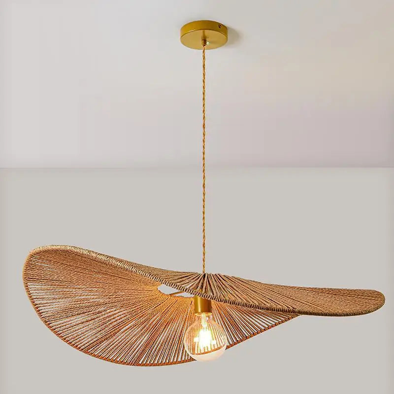 lustre en paille tissé style japonais pour décoration intérieure - vue 4 sur 7