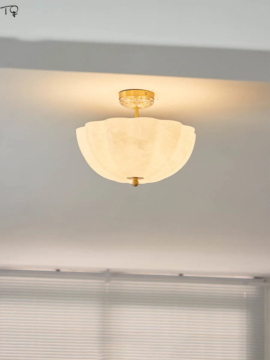 plafonnier led en verre crème et cuivre médiéval avec luminaires modernes - vue 3 sur 6