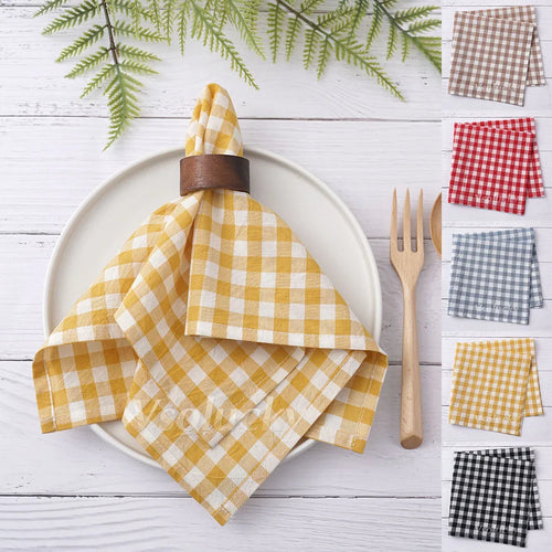Serviette de table coton vichy style champetre 42x42 - vue 3 sur 7