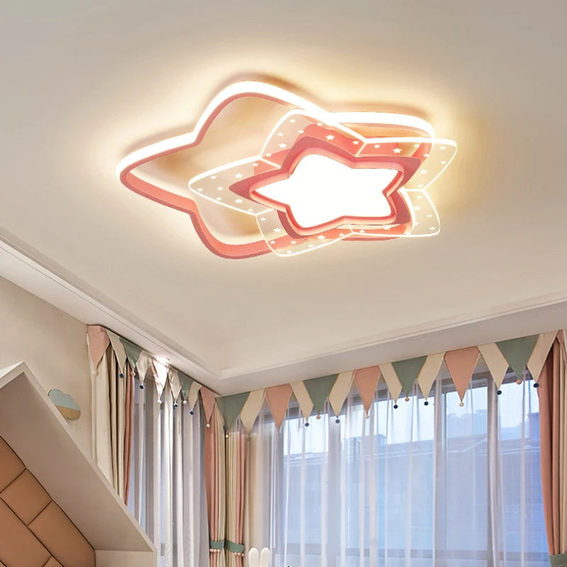 plafonnier led étoile rose moderne pour chambre d'enfant - vue 3 sur 11