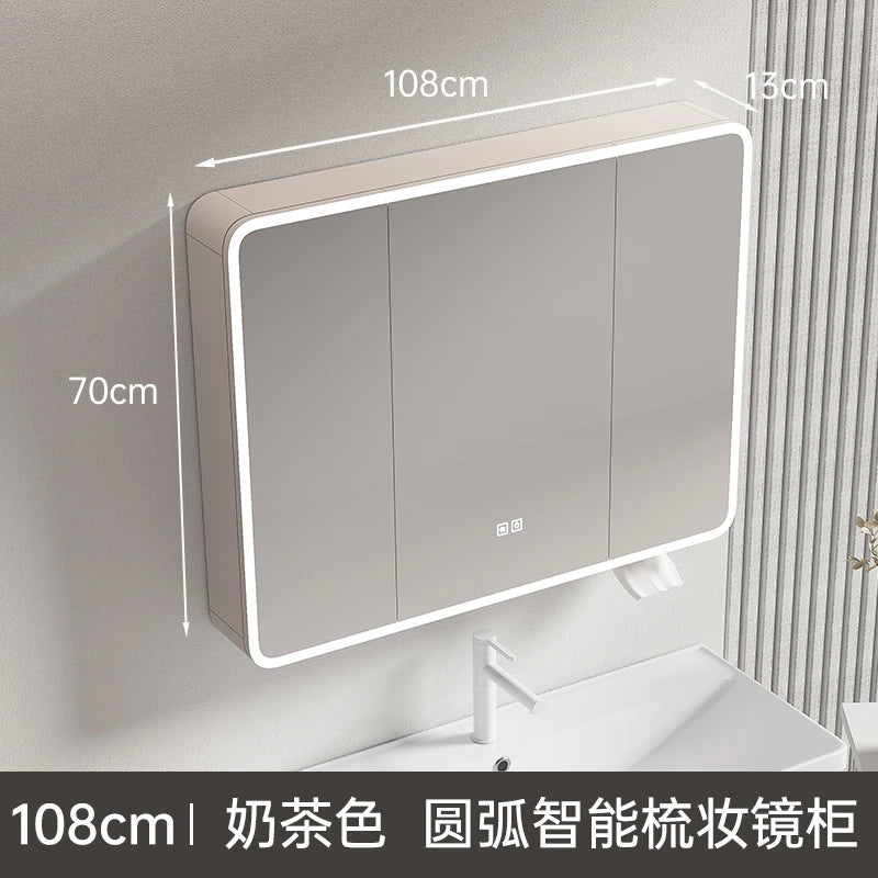 armoire circulaire en aluminium avec miroir éclairage intelligent et rangement - vue 26 sur 32