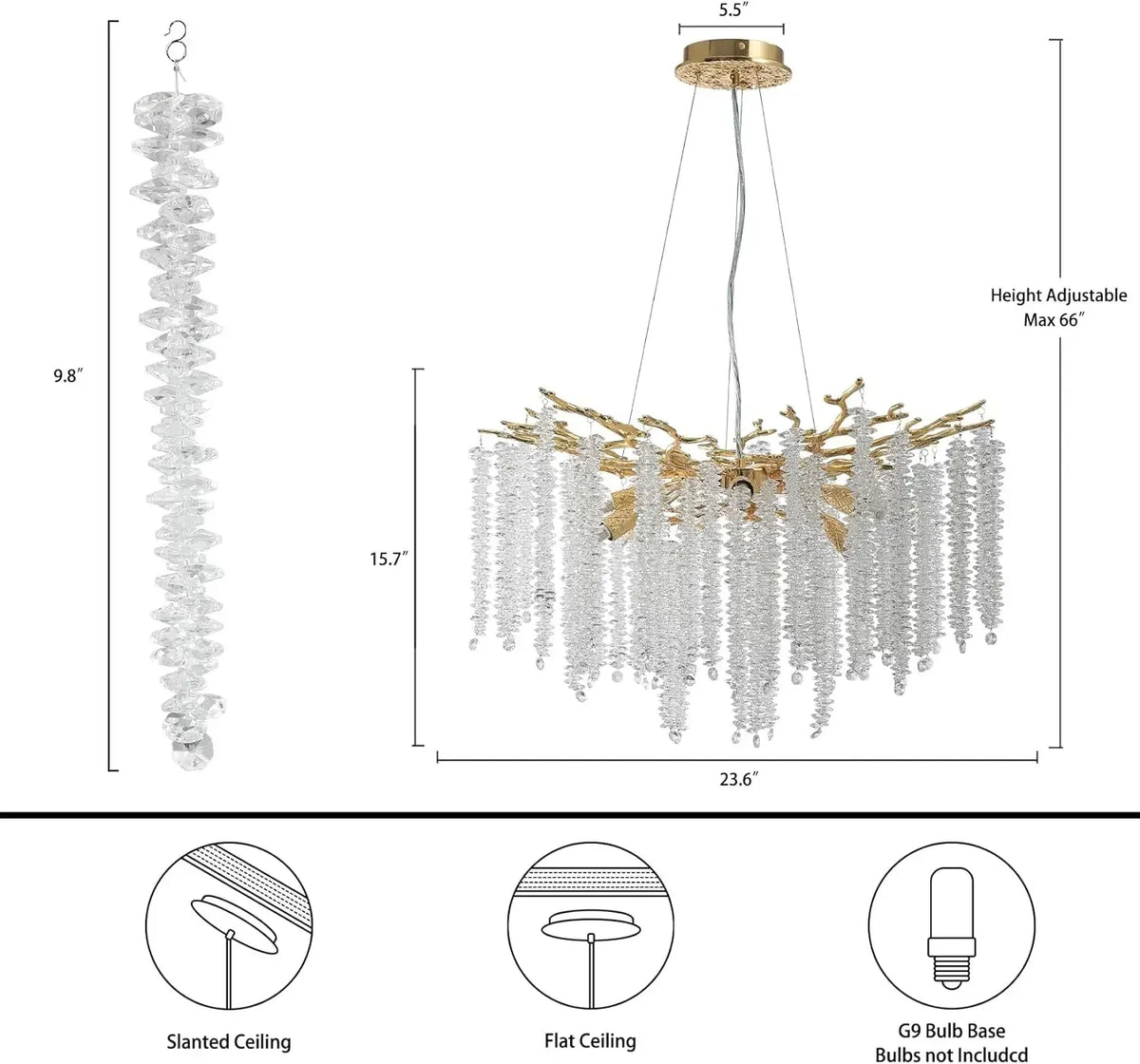 lustre en cristal design goutte d'eau pour intérieur élégant - vue 7 sur 7