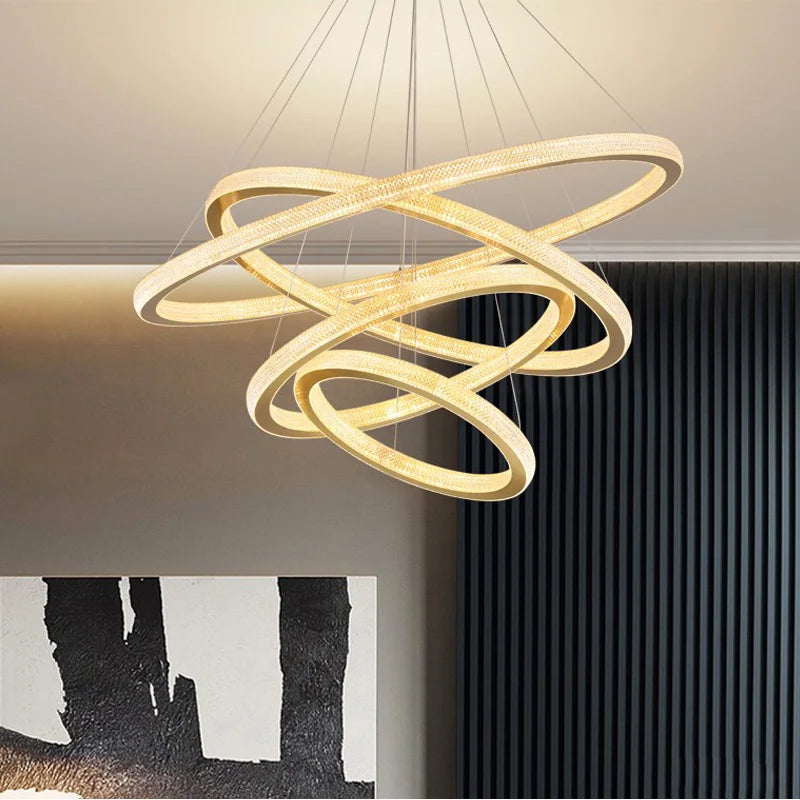 lustre en cristal moderne avec anneau à led pour décoration intérieure - vue 2 sur 8