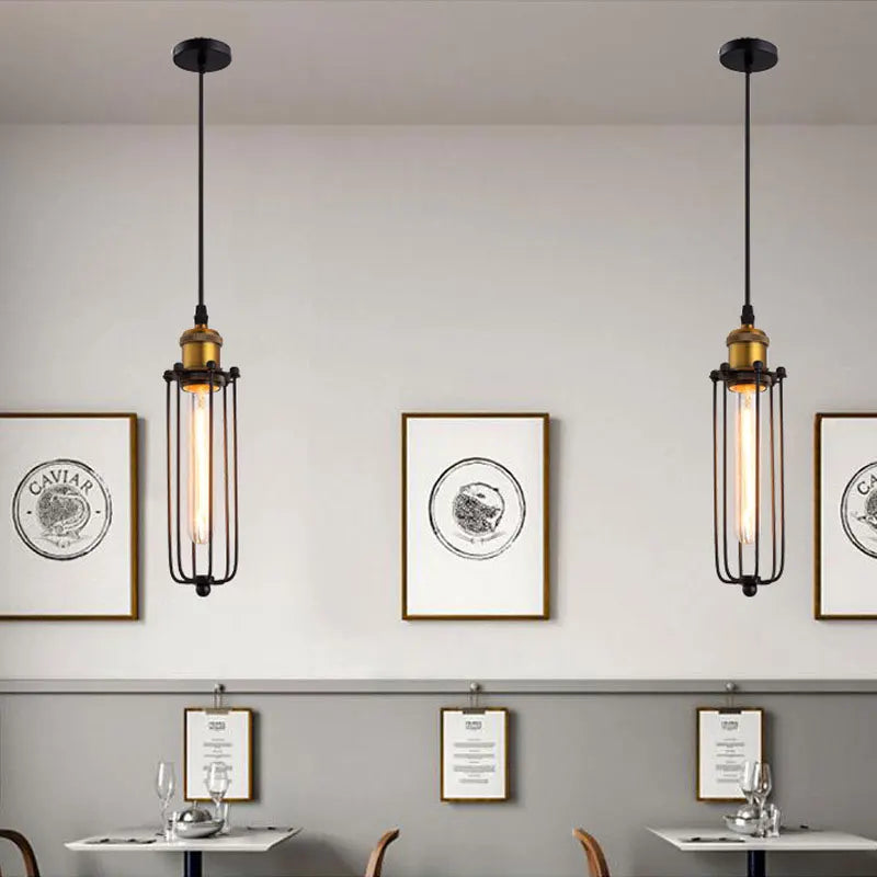 lampes suspendues industrielles vintage avec cage en fer - vue 3 sur 6