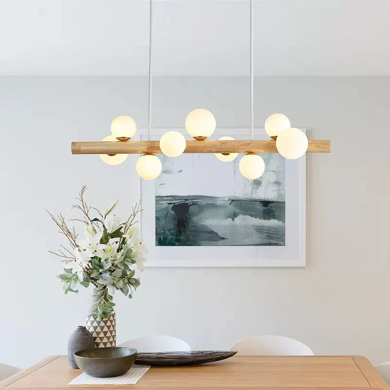 lustre en bois éclairage suspendu style moderne minimaliste - vue 4 sur 13