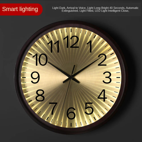 horloge murale design moderne en bois doré silencieuse et créative - vue 9 sur 19