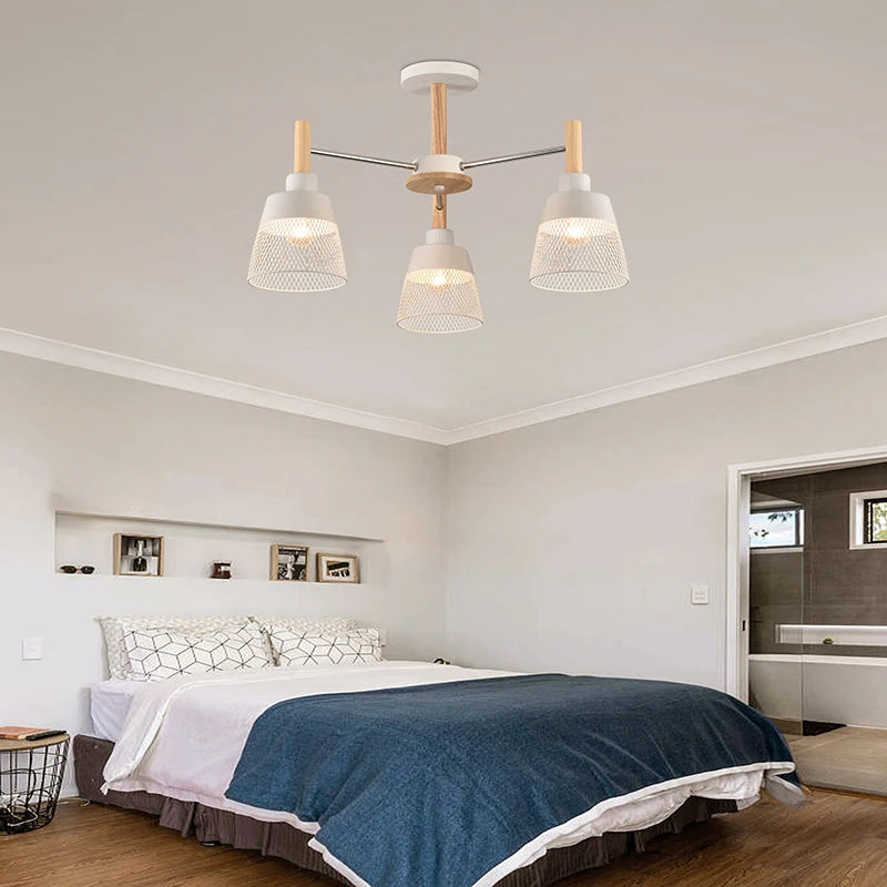 Salon scandinave plafond suspension chambre plafonnier restaurant suspension E27 en bois suspension hôtel - vue 7 sur 10