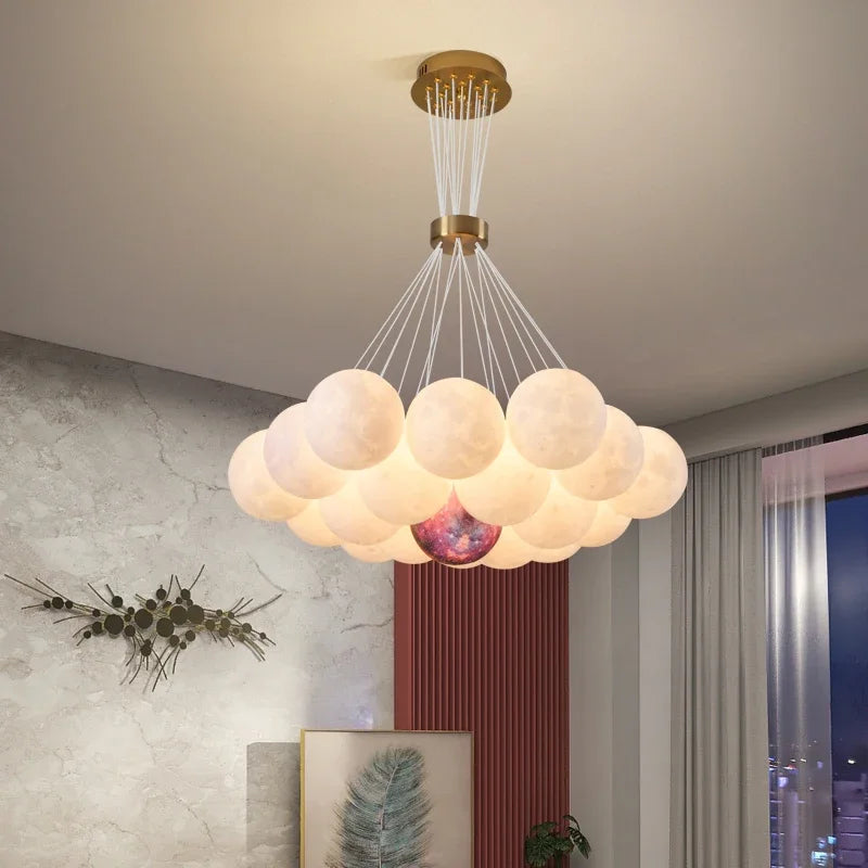 lustre led 3d lune bulle boule suspension décoration luminaires - vue 2 sur 12