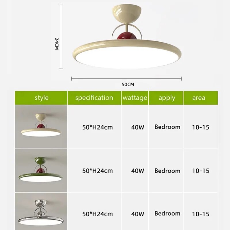 Plafonnier LED nordique en fer crème avec soucoupe volante - vue 5 sur 12