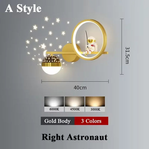 applique murale led créative lune astronaute décoration pour enfant - vue 14 sur 23