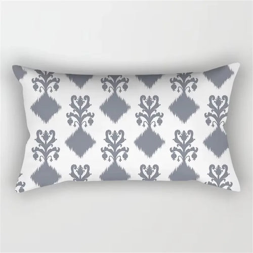 housse de coussin rectangulaire motif géométrique gris patchwork décoratif
