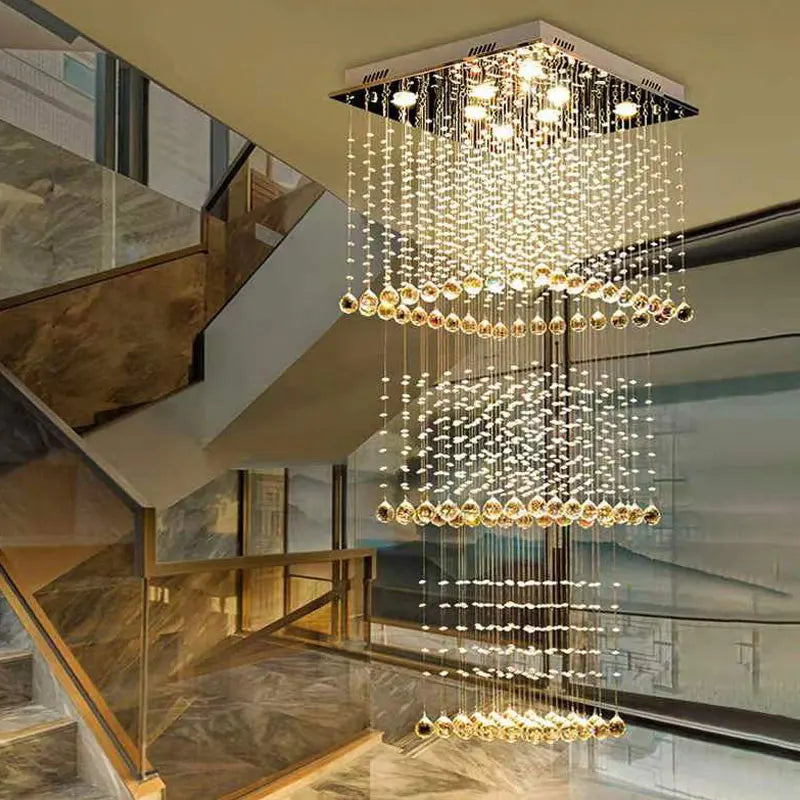 Duplex building, living room, large chandelier, square hotel villa, modern crystal hollow staircase, long chandelier - vue 4 sur 7