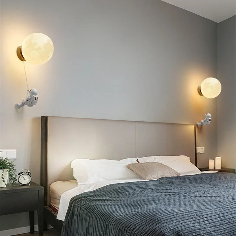 Applique murale Chambre d'enfants lune moderne minimaliste créatif astronaute plein cuivre dessin animé garçon chambre chevet fond - vue 7 sur 10