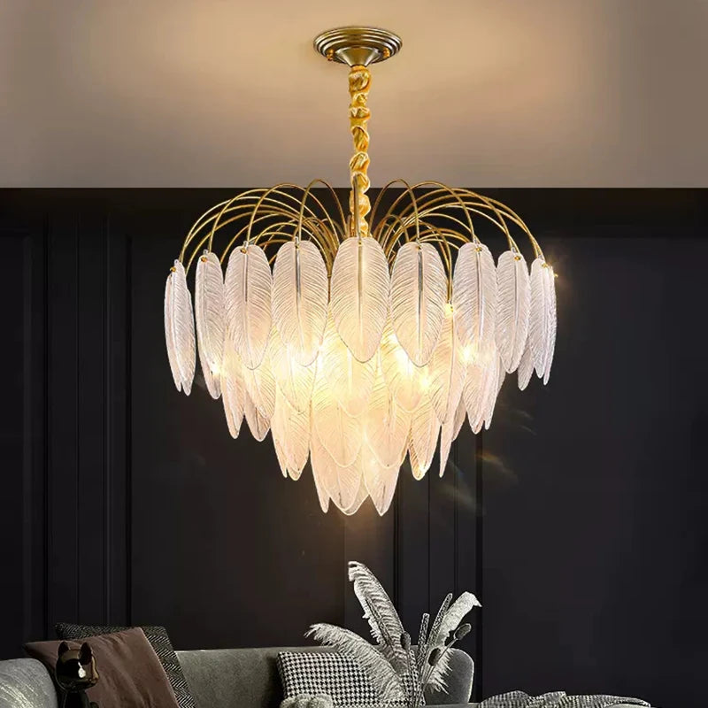 lustre led nordique plume verre décoration luminaires suspendus - vue 6 sur 9