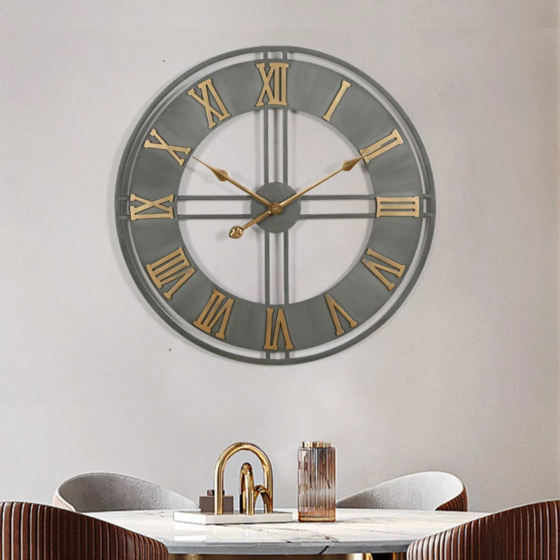 horloge murale moderne 3D rétro avec chiffres romains en métal silencieuse - vue 4 sur 8