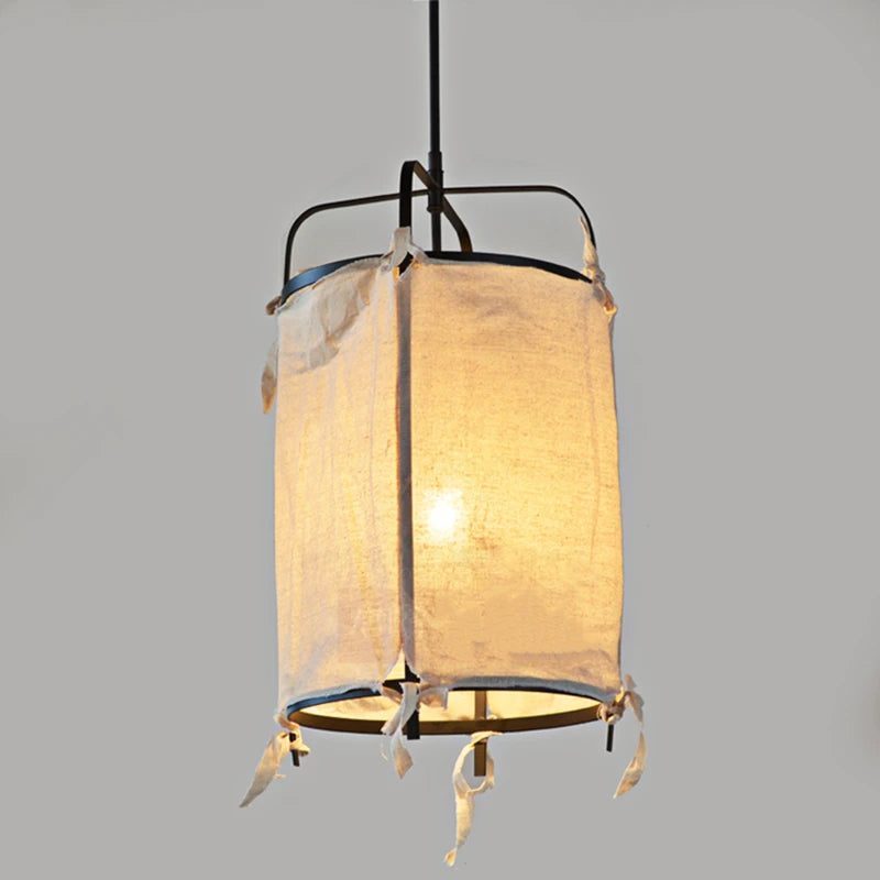 suspension en fer et lin style japonais pour décoration intérieure - vue 7 sur 9