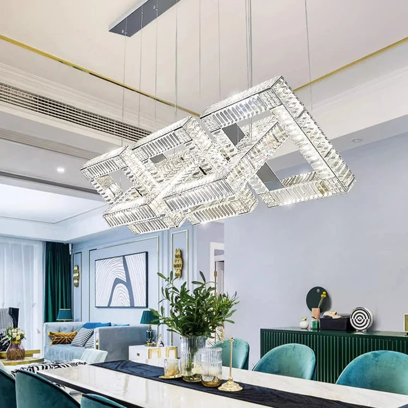 Lustre design cristal doré carré moderne - vue 5 sur 7
