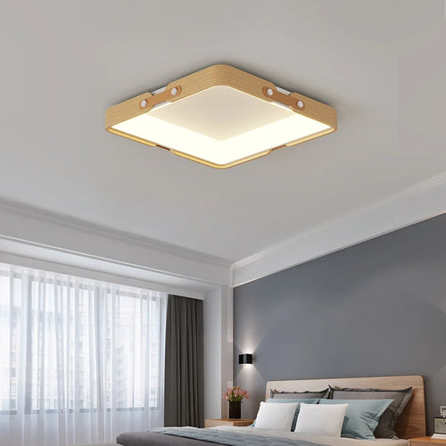 Ultradünne LED-Deckenleuchte aus Holz im nordischen Minimalismus-Stil - vue 3 sur 14