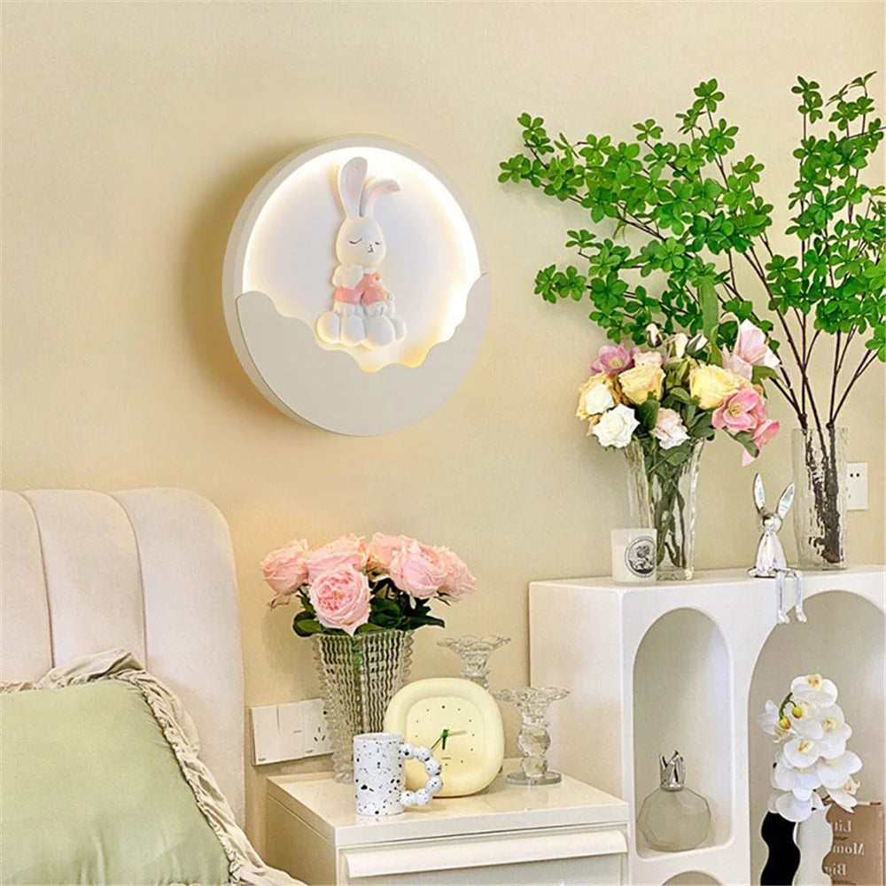 applique murale ronde led ours et lapin pour enfants - vue 7 sur 10