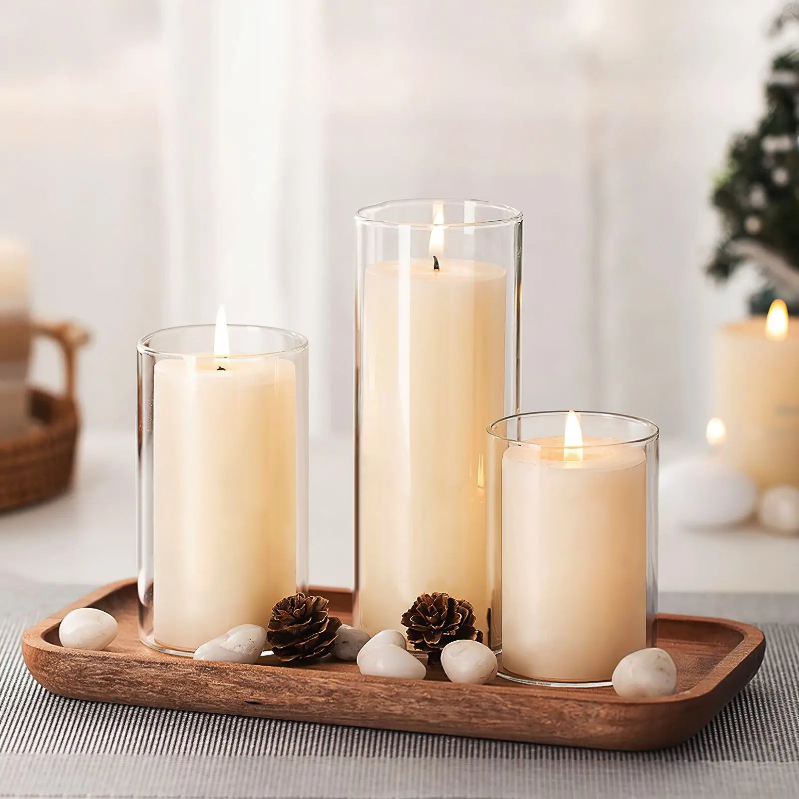 lot de 3 abat-jours en verre pour bougies décoratives transparentes - vue 8 sur 7