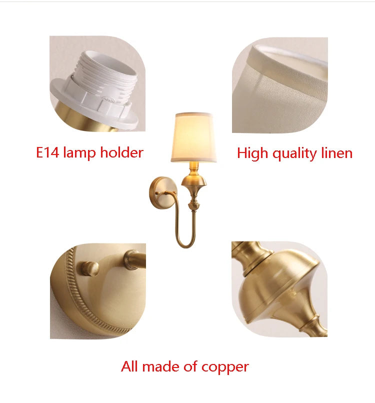 All copper wall lamp living room background wall lamp bedroom headboard staircase hallway copper wall lamp - vue 7 sur 8