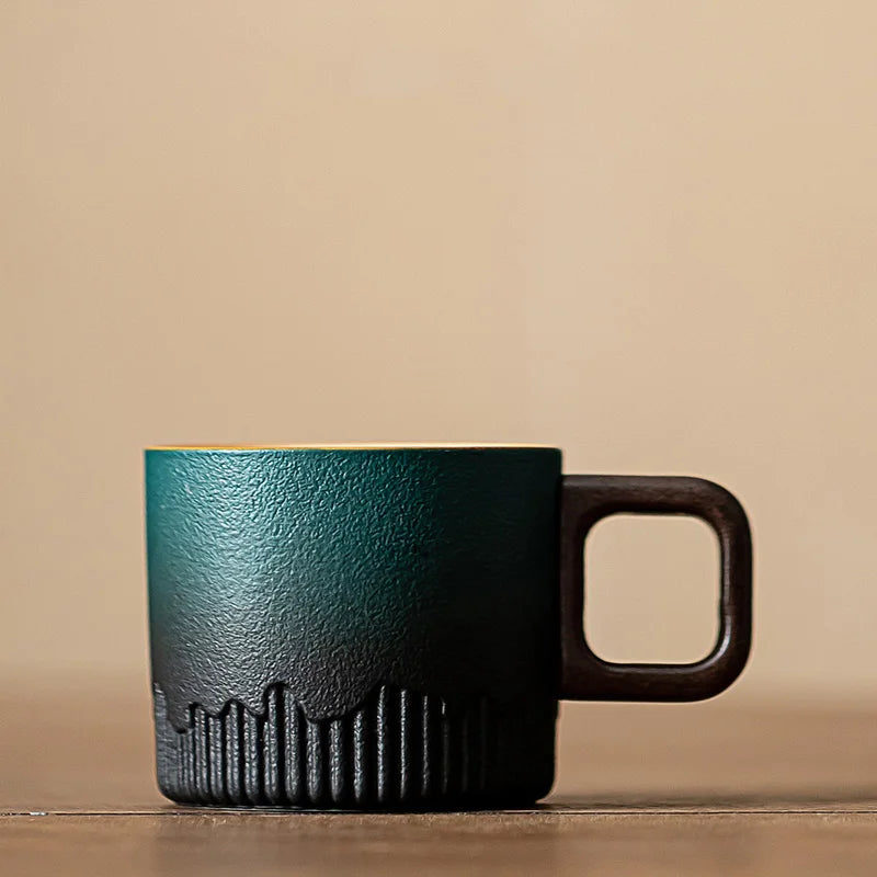 Tasse à café vintage céramique anse bois artisanale