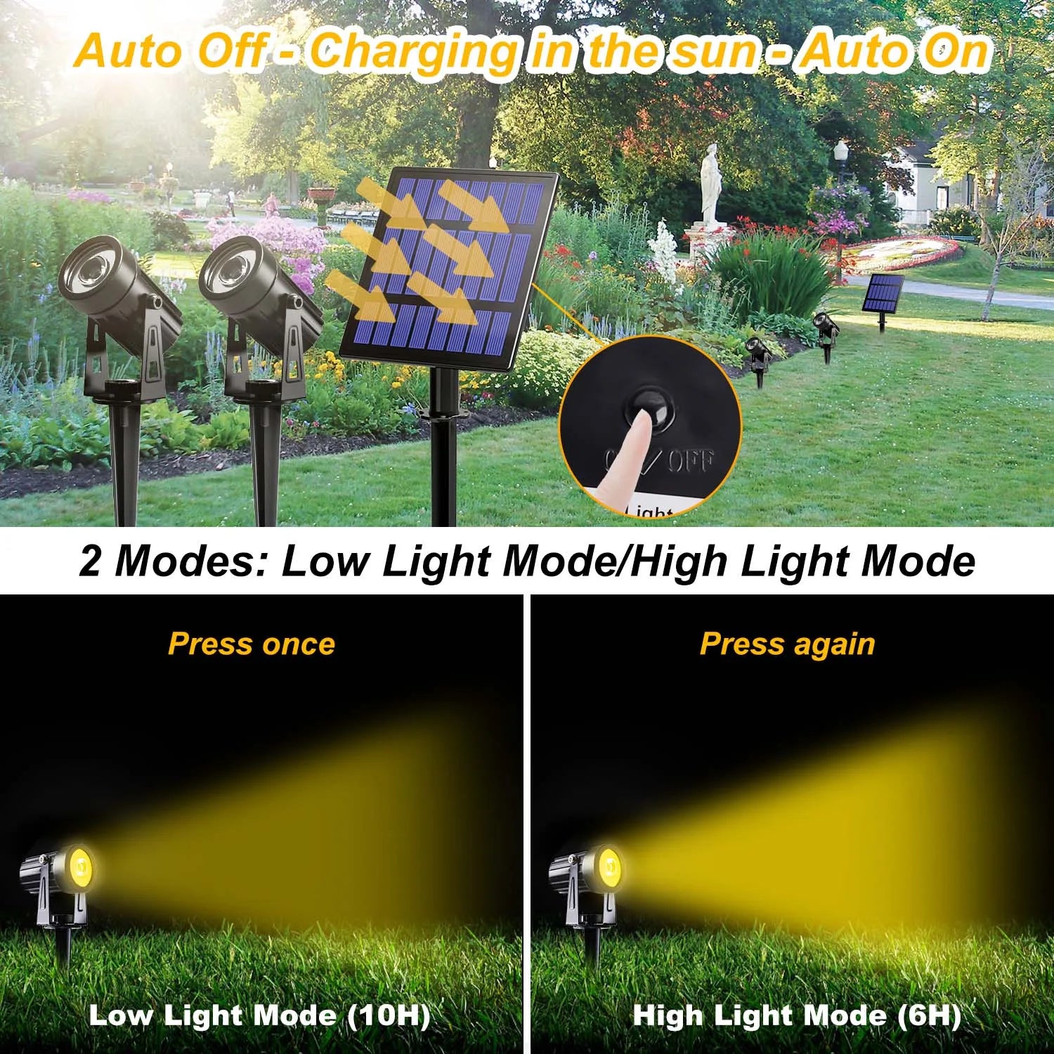 T-sunrise lumière extérieure LED solaire IP65 étanche décoration de jardin lumières RGB blanc chaud/froid paysage lampes d'éclairage de cour - vue 10 sur 15