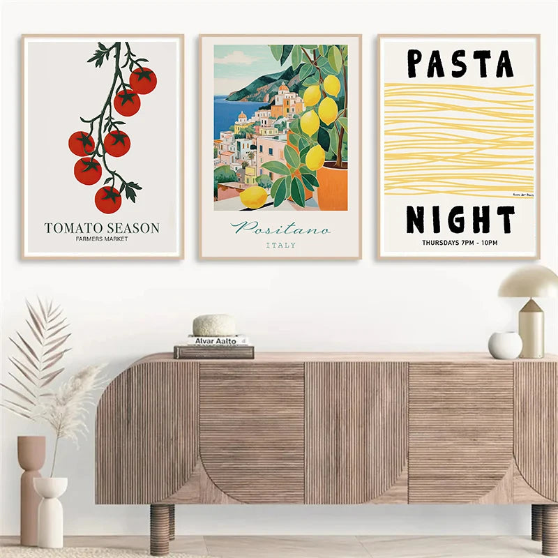 affiche vintage italienne paysage méditerranéen et gastronomie