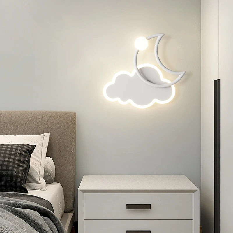 Chambre d'enfants appliques moderne Simple créatif dessin animé nuage lumière LED lune chambre lampe de chevet filles garçons Loft lampe de lit - vue 4 sur 9
