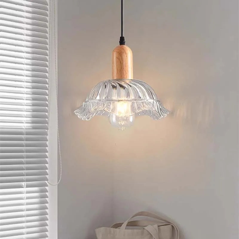 Suspension LED en verre nordique moderne en bois - vue 6 sur 23