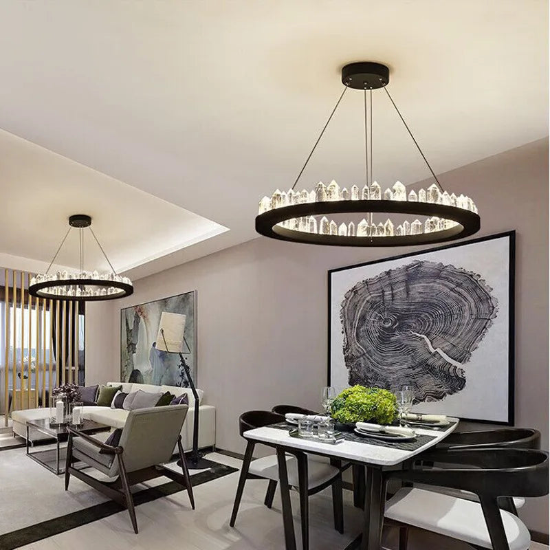 Plafonnier LED en cristal noir et blanc au design moderne - vue 6 sur 20