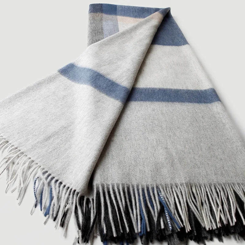 plaid laine jacquard franges motif raye salon voyage - vue 6 sur 7