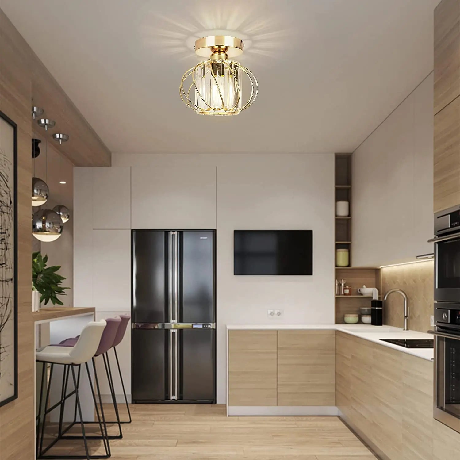 plafonnier cristal moderne led plafond cuisine - vue 5 sur 8