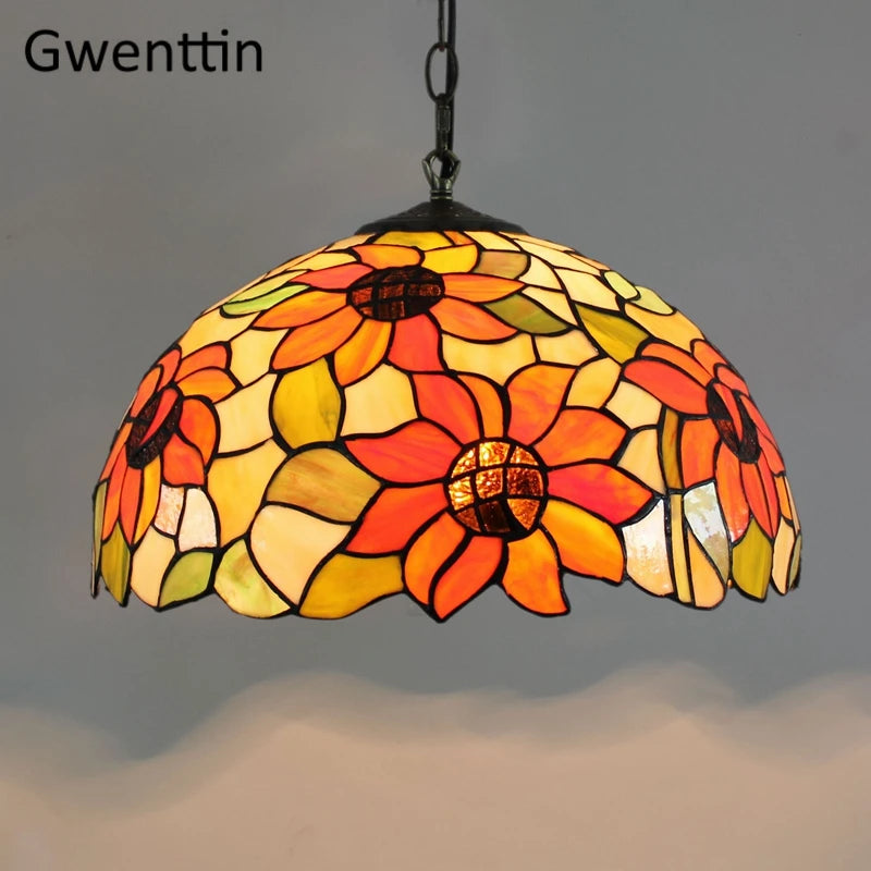 Pendelleuchte aus getöntem Glas im Tiffany-Stil für moderne Einrichtung - vue 12 sur 14