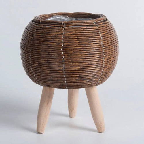 pot de fleurs rotin tressé créatif avec pieds amovibles et support durable
