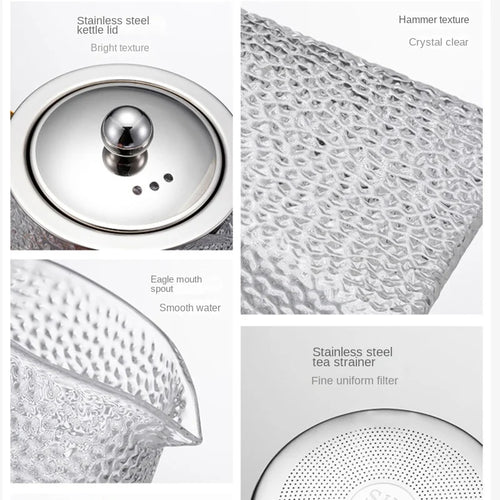 theiere verre martelee avec filtre inox resistante chaleur