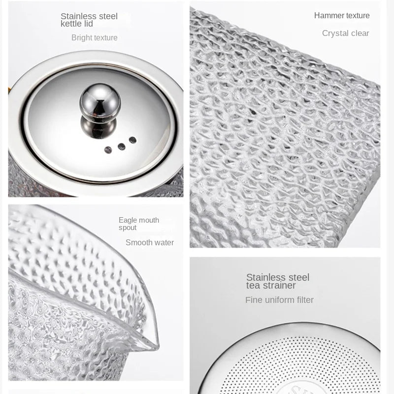 Théiere verre martelé filtre inox resistante chaleur - vue 5 sur 7