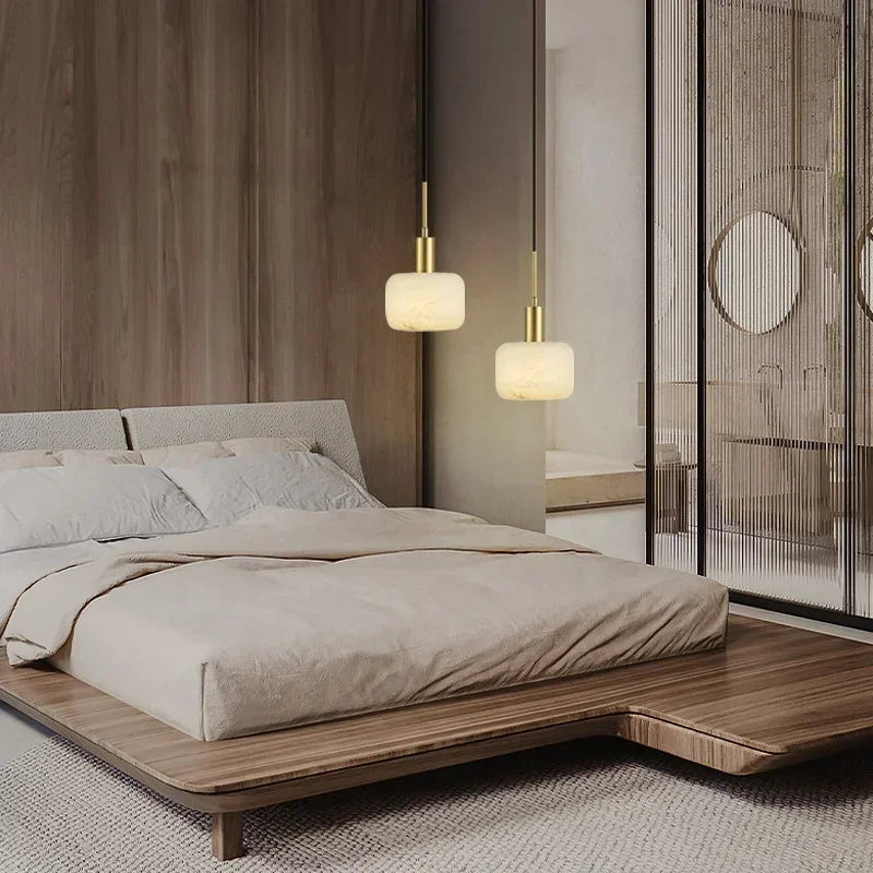lustre moderne en marbre et cuivre design nordique élégant - vue 5 sur 7