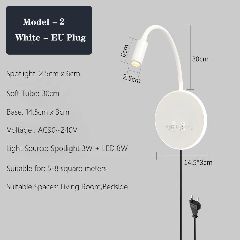Moderne LED-Wandleuchte mit USB-Anschlüssen und Schalter - vue 10 sur 22