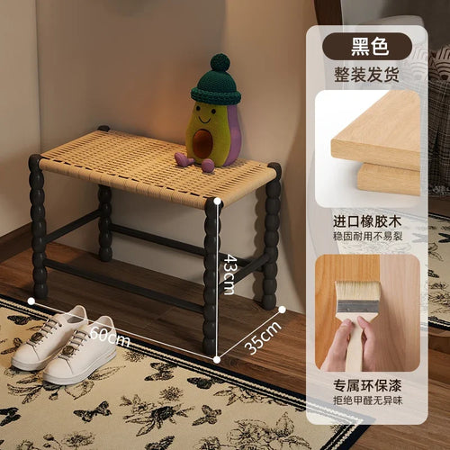 Creative Gourd Stool, French Woven Solid Wood Stool, Household Shoe Changing Stool, Living Room Sofa Side Shelf