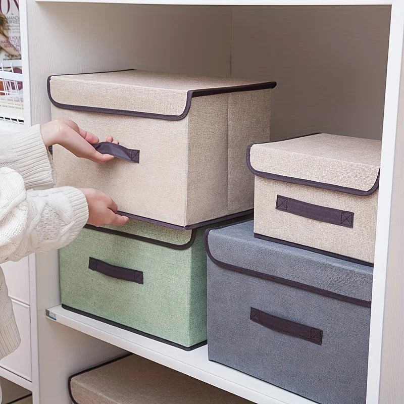 boîte de rangement en tissu pliable avec couvercle anti-poussière - vue 2 sur 12