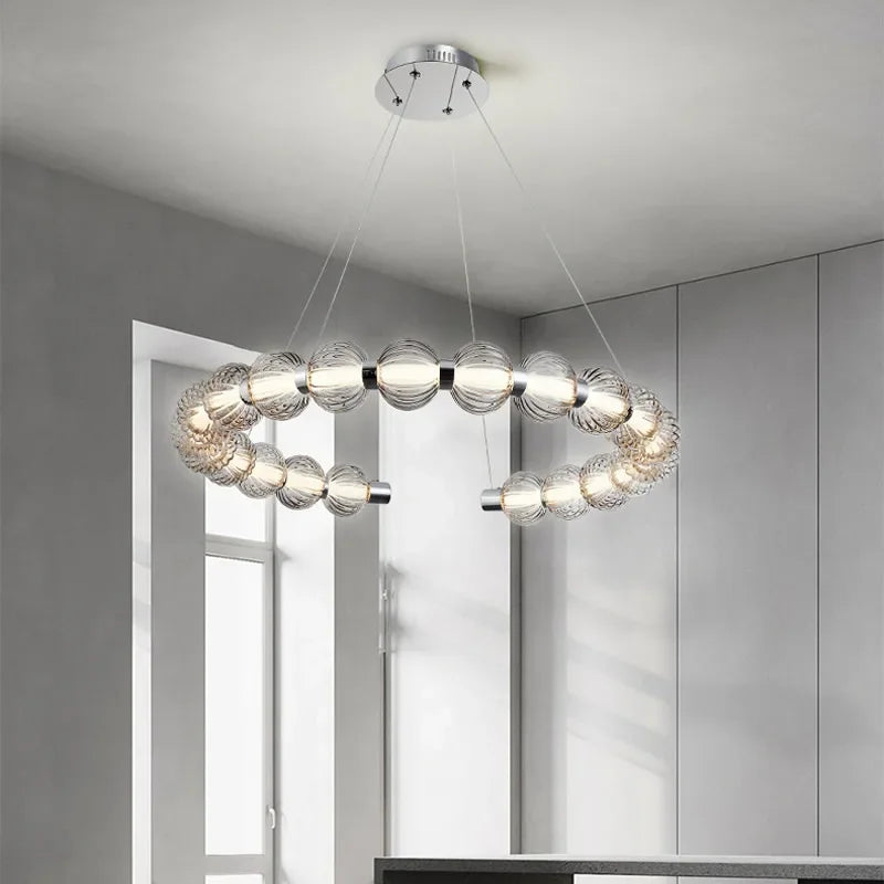 LED-Kronleuchter Luxus Chrom Perlenkette Design - vue 4 sur 13