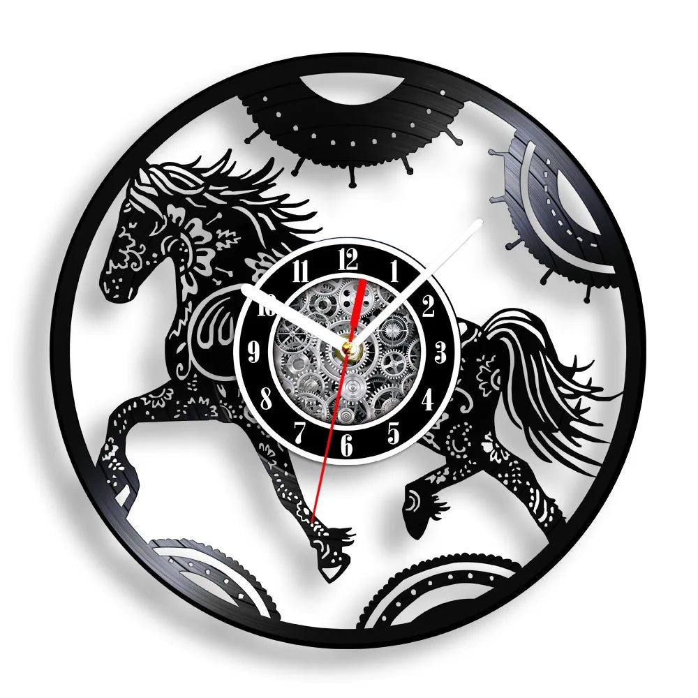 horloge murale vinyle cheval décoration équestre artisanale cadeau unique - vue 13 sur 22